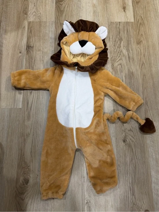 Toddler 3 Lion Plush Hooded One-Piece costume - Brown and White Halloween