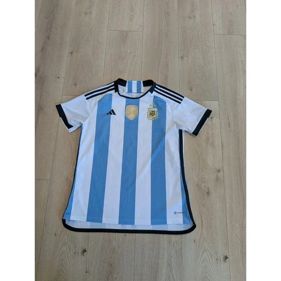 Adidas Men's Argentina 22 Winners Home Jersey Size Large White Light Blue