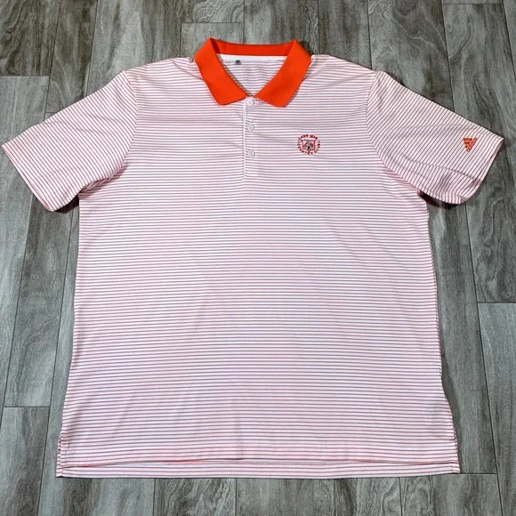 Adidas Golf Polo Shirt Mens Extra Large XL Orange Stripes Lightweight Rugby