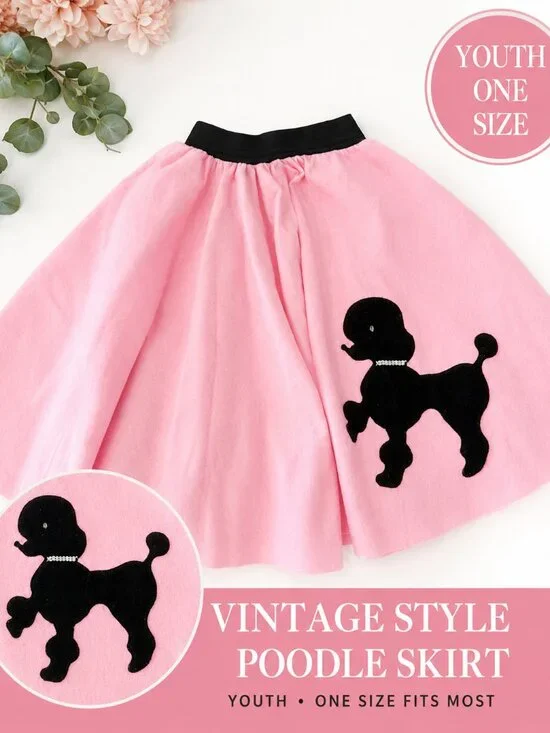 Girls Pink 50s Poodle Skirt Youth One Size Retro Sock Hop Costume
