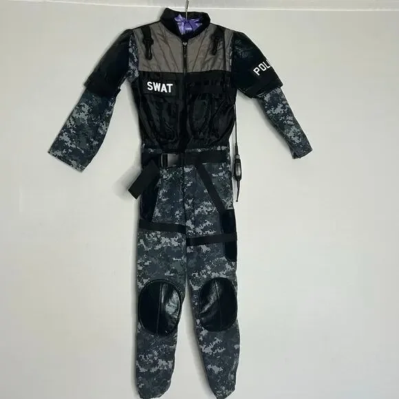 Teetot Child SWAT Police Costume Size 7-8  Camo Jumpsuit Halloween with helmet