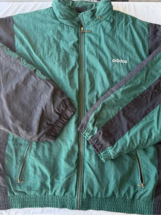 Rare 80/90s street wear adidas padded nylon jacket embroidered big logo XXL