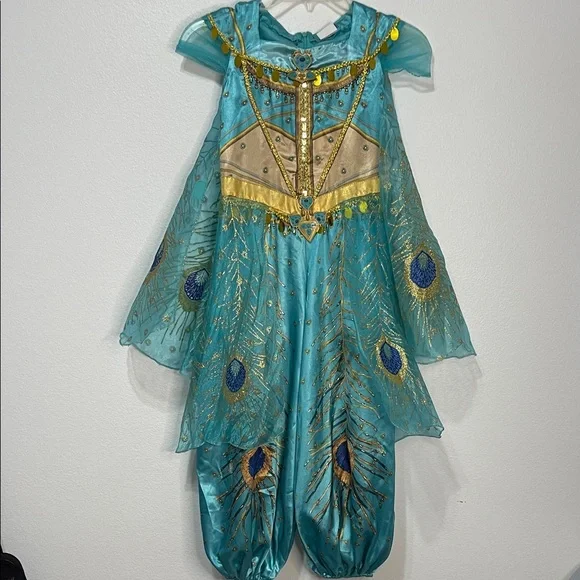 Disney Enchanted Aladdin Peacock Costume - Teal and Gold PTP 13” Length 40”