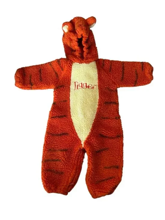 Vintage DISNEY STORE Tigger Fleece Hooded Costume Size 3-5 Toddler Kids Zipper