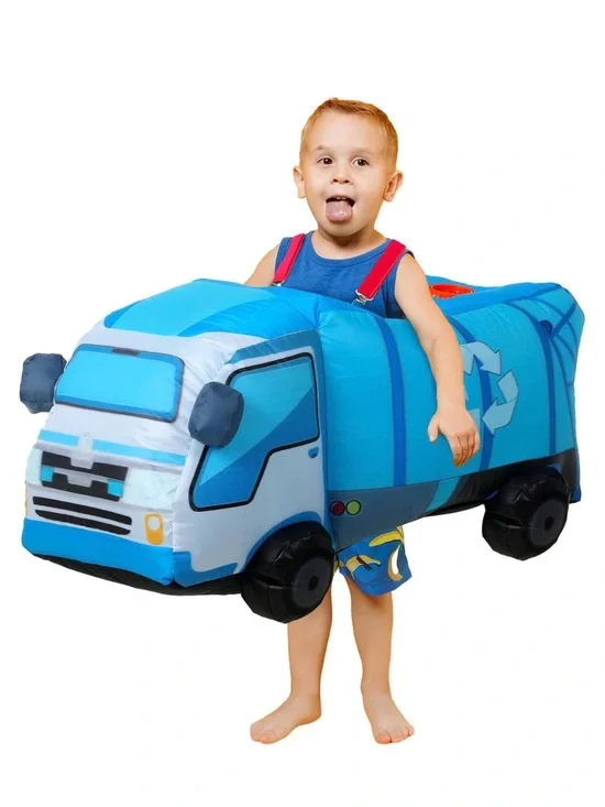 Toddler Inflatable Garbage Truck Costume Blue 3D Car Costume