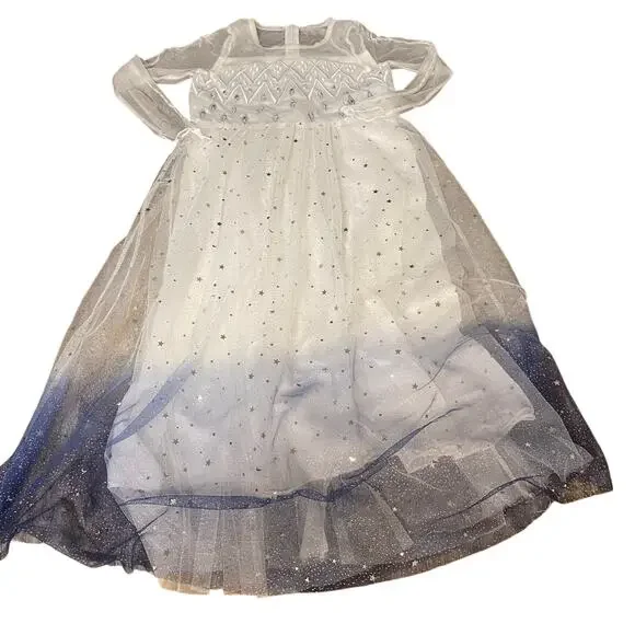 Bibei Beiniu Disney Frozen Elsa white jeweled‎ blue sheer sleeve dress SIZE 7/8