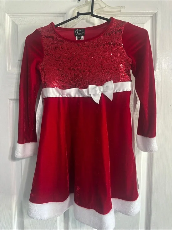 Red Velvet Holiday Dress with faux fur. Size 7