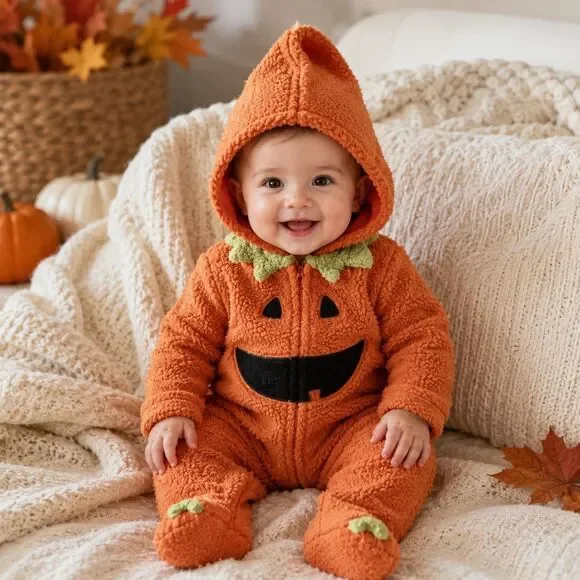 Boys Girls baby plush PUMPKIN Halloween Costume sz 6 months