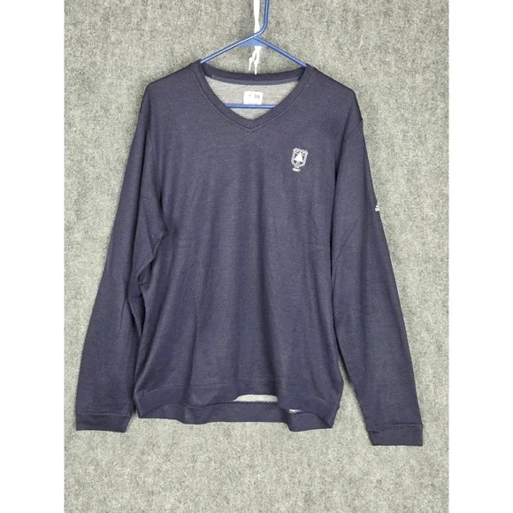 Adidas Mens Golf 1897 Long Sleeve V Neck Sweatshirt Pullover Navy Blue Logo Sz L