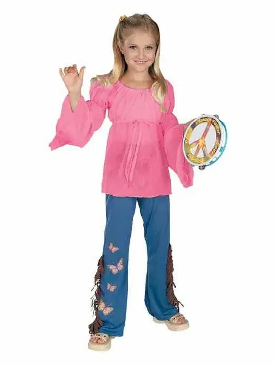 Woodstock Child Feelin' Groovy 60s Hippie Halloween Costume Girls Sz S 4/6 New