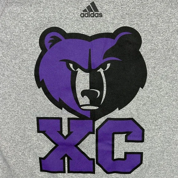 Adidas Men's Long Sleeve ClimaLite Gray Bear Cross Country‎ Graphic T-Shirt