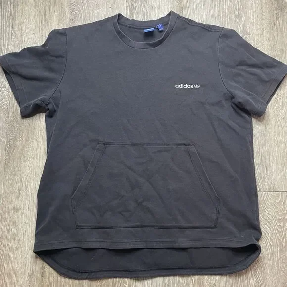 Adidas Originals Men’s XL Black Short Sleeve Shirt Tee Kangaroo Pocket Trefoil