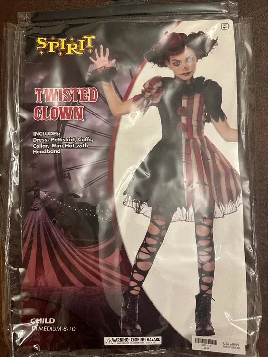 Spirit Twisted Clown Costume - Black, Red, Cream