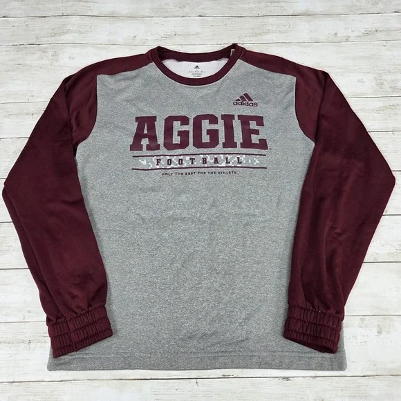 Adidas Sweatshirt Mens Small Grey Maroon Aggie Football‎ HI3139 Raglan Fleece