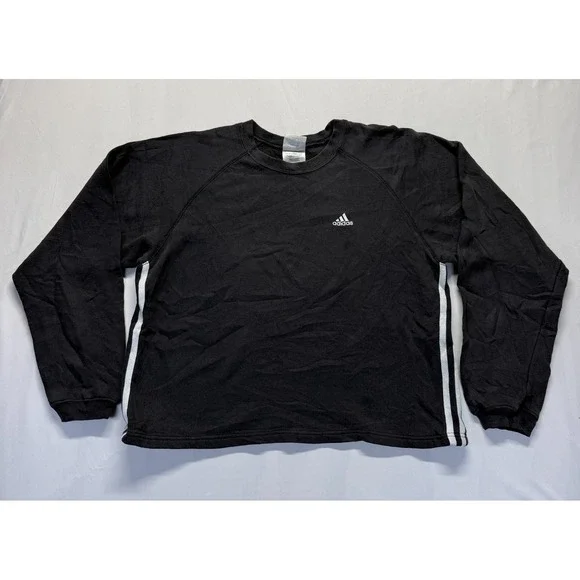 Vintage Adidas Sweatshirt Mens Large Black White 3 Stripes Fleece Lined‎ Cotton