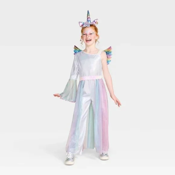 Mystical Unicorn Halloween Costume 10/12 Pastel Maxi Dress & Headpiece Kids Girl