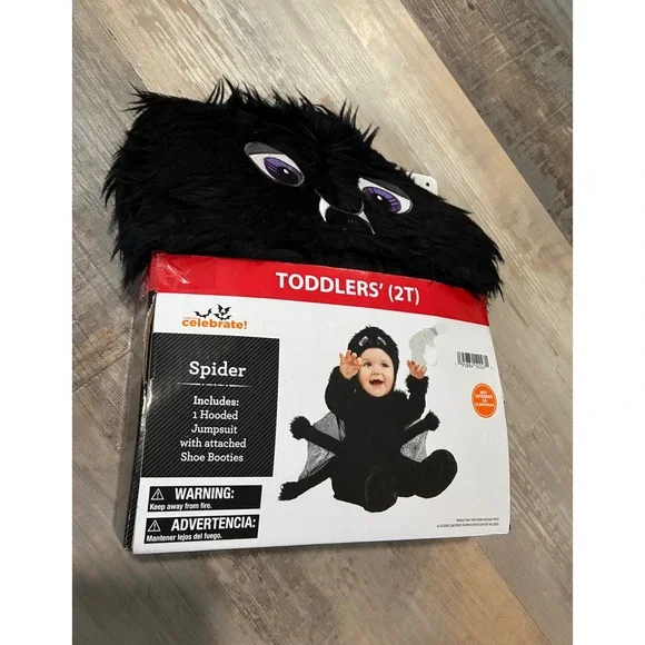Way to Celebrate Toddler Spider Costume Hooded Jumpsuit Black 2T New