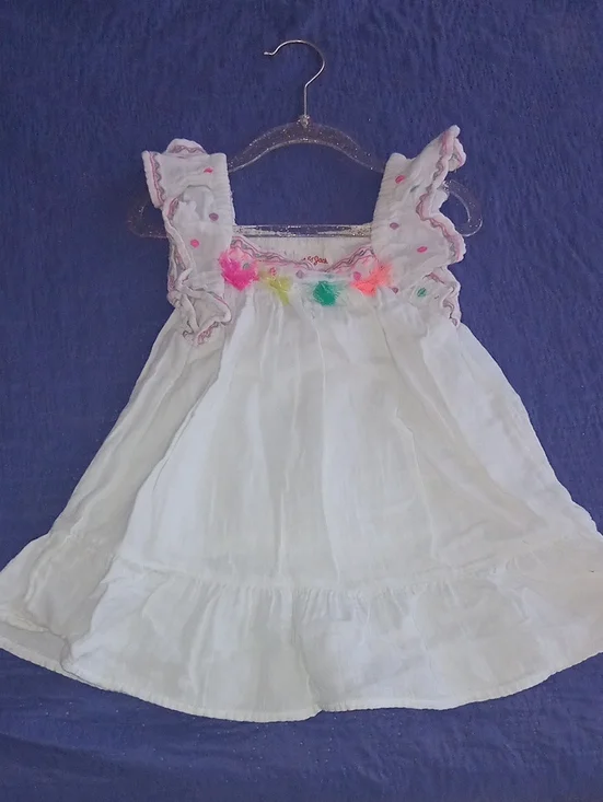 Cat & Jack White Sundress with Neon Pom Accents