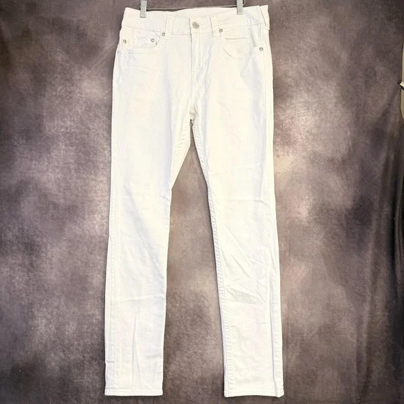 True Religion Jeans Mens 34x32 White Rocco Relaxed Skinny No Flap Denim Stretch