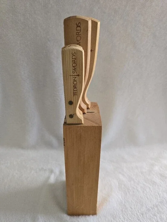Tedron Swords Vintage 5-Piece Stainless Steel Kitchen Knife Set w/ Wooden Block