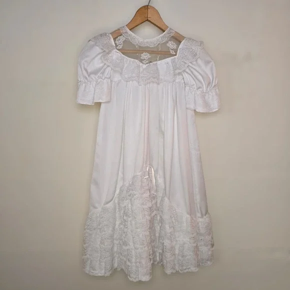 Vintage White Silk‎ Lace Gown 2-4 years Victorian or Edwardian prairie style