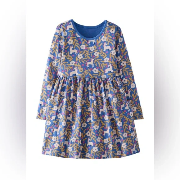 Hanna Andersson Blue Long Sleeve Unicorn Girls Dress Size 5 (110 cm)