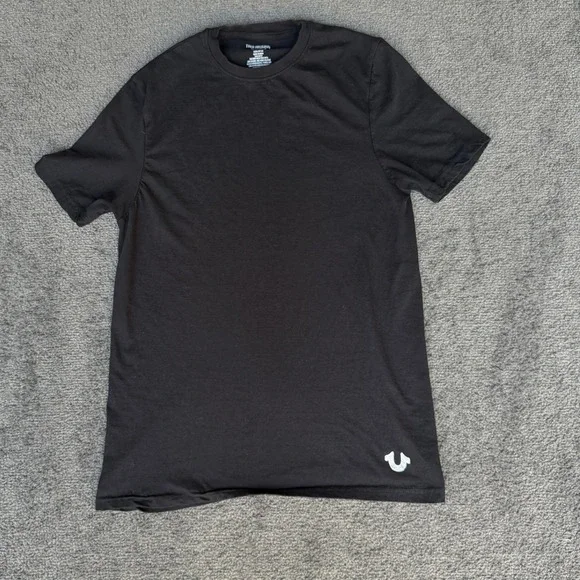 True Religion Mens Black‎ Cotton Horseshoe Logo Crew Neck T-Shirt Size Medium