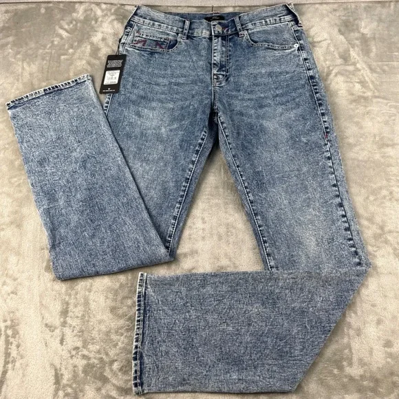 True Religion Jeans Mens 33 Ricky Big T NF Blue Acid Wash Straight NEW