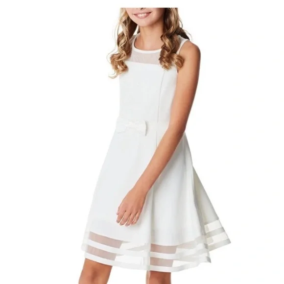 Calvin Klein White Illusion Bow Front Dress lined no tag measured 16 wedding