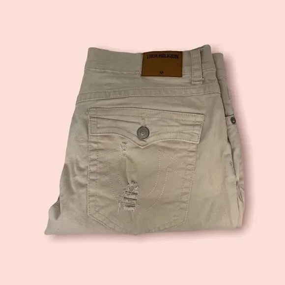 True Religion Geno Relaxed Slim Cream Pants 38 Waist 40 Length 33