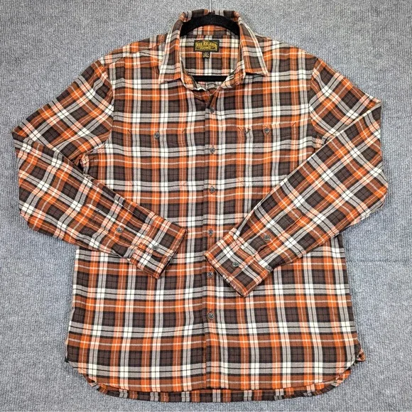 True Religion Fall Plaid Shirt Mens Medium Orange Brown Long Sleeve Button Up