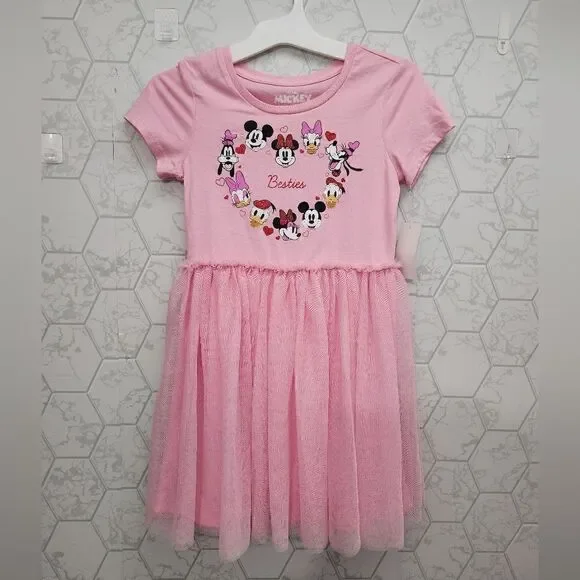 New Disney Minnie Mouse Bestie Valentine's Day Pink Tulle Dress