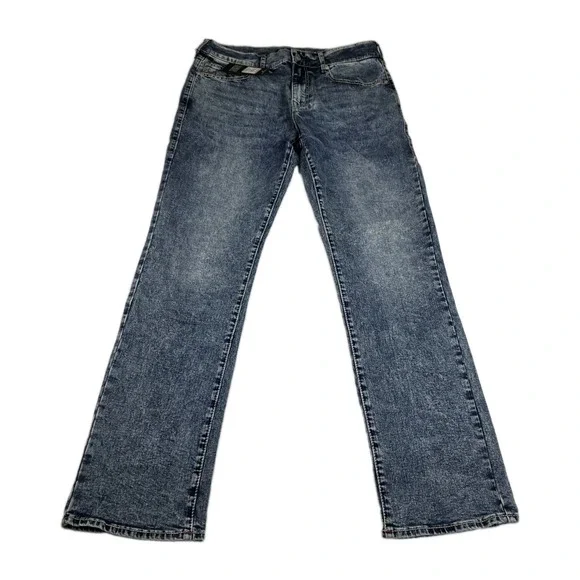True Religion Jeans Mens 36 Ricky Big T Relaxed Straight Medium Aventurine Blue