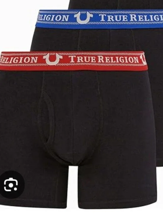-- 3 True Religion Black Boxer Briefs with Branded Waistbands Men's Large Cotton