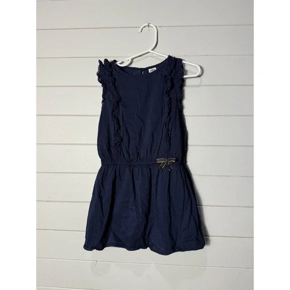 OshKosh Bgosh Girls Navy Blue‎ Eyelet Ruffle Sleeveless Romper Dress 4T