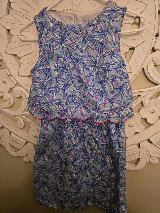 Vineyard Vines Blue Floral Layered Sundress with Pink Trim