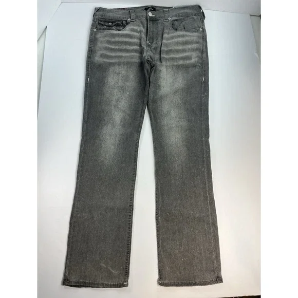 True Religion Ricky Big T Mens Size 38x34 Flap Pocket Jean Distressed Gray