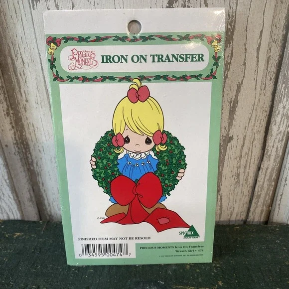 Precious Moments Wreath Girl #474‎ Iron On Transfer Spectrix Multi-Craft NIP