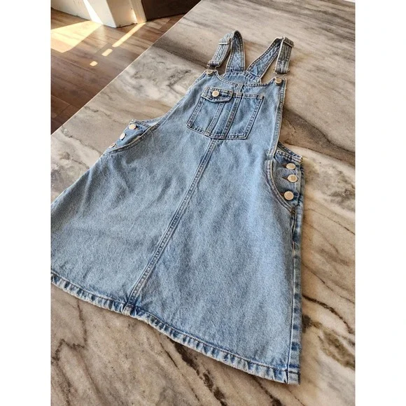 Zara Kids Girls Light Wash Denim Overall Pinafore Dress Size 13-14 164 Blue