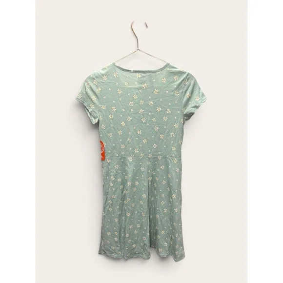 Wonder Nation Girls Milieu Green Daisy Floral Summer Play Dress Size L 10-12 NWT