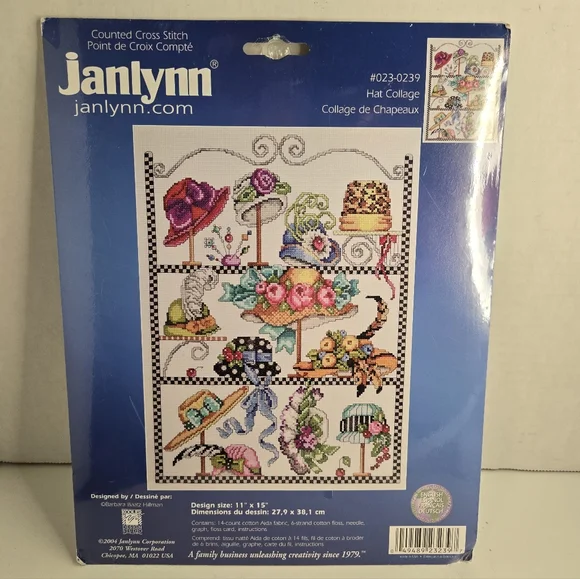 Janlynn Hat Collage Counted Cross Stitch Kit NEW #023-0239 Barbara Baatz Hillman