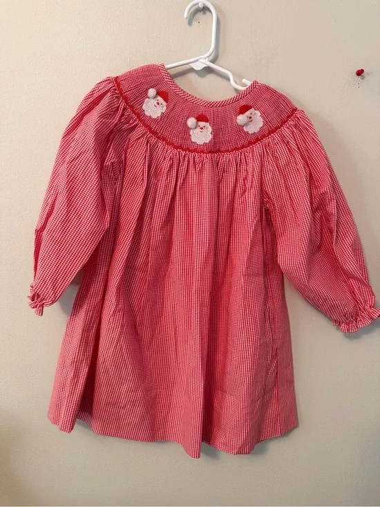 Lillie & Lilah Red Gingham Santa Smocked Dress