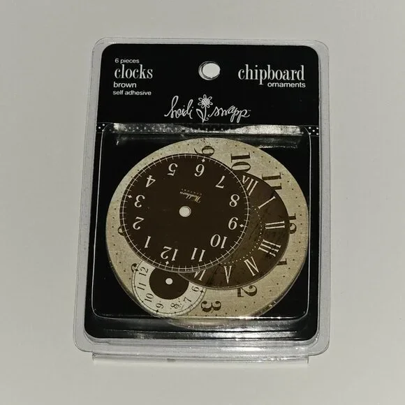 NEW Heidi Swapp 6 Brown Clocks Self Adhesive Chipboard Ornaments Scrapbooking