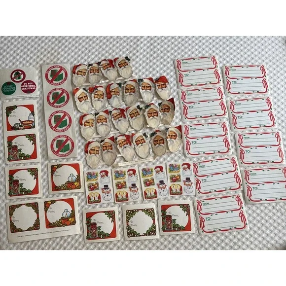 73pc Vintage Christmas Ephemera Lot Gift Tags Stickers Seals Swedish Die Cuts
