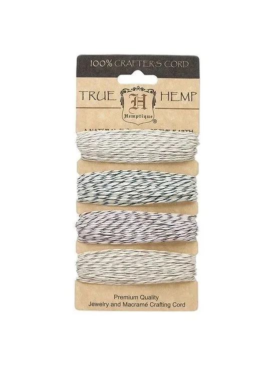 Variety Pack Metallic Hemp Cord 4 Colors Natural Lt Silver Blue Purple Silver