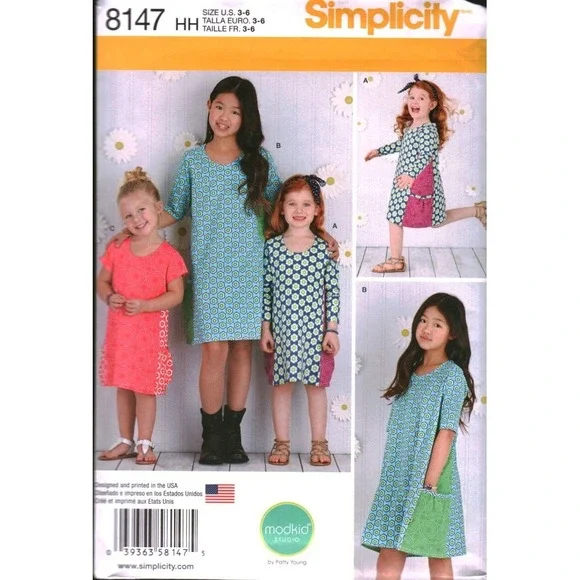 Simplicity 8147 Modkid Studio Patty Young Girls Knit Dress Sewing Pattern 3-6
