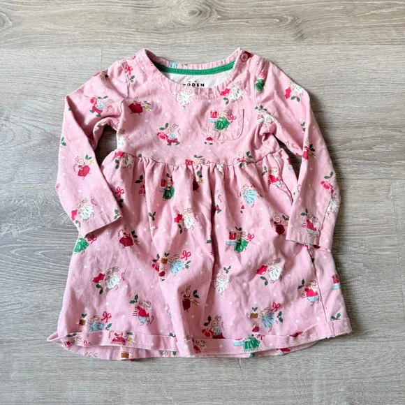 Mini Boden Girls Pink Christmas Bunny Long Sleeve Jersey Dress 2-3Y Holiday