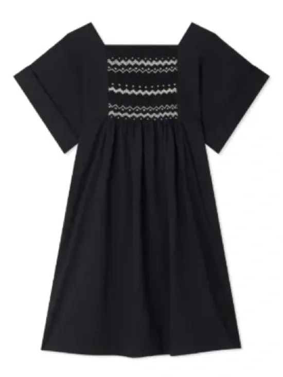 Bonpoint Paysanne Dress Girls 10Y Black Smocked Embroidered Lightweight Cotton