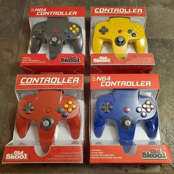 4 N64 Controllers - 4 Colors Bundle (NEW) - Red Blue Black Yellow - Nintendo