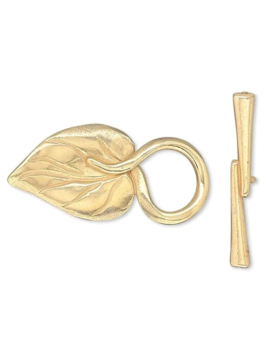 JBB Findings Israel Elegant Gold Plated Carved Leaf Fancy Toggle Clasp